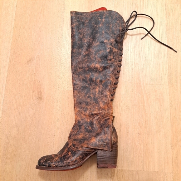 Bed Stu Shoes - Bed Stu Brown Tan 100% Vegetable Tanned Leather Tall Lace Up Cobbler Boots Sz 7